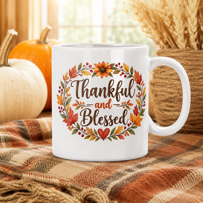 Thankful and Blessed fall sublimation PNG mug design – JenCraft Designs digital download