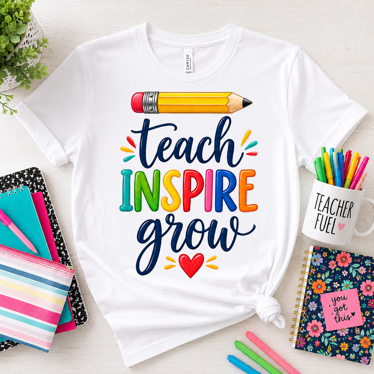 Teach Inspire Grow back to school sublimation PNG teacher shirt design – JenCraft Designs digital download