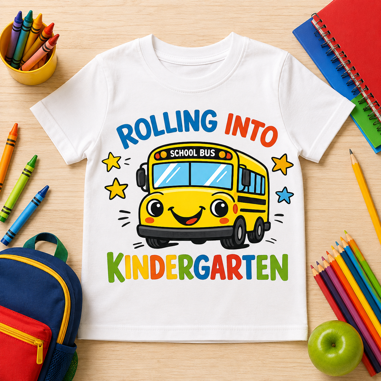 Rolling into Kindergarten back to school sublimation PNG kids shirt design – JenCraft Designs digital download