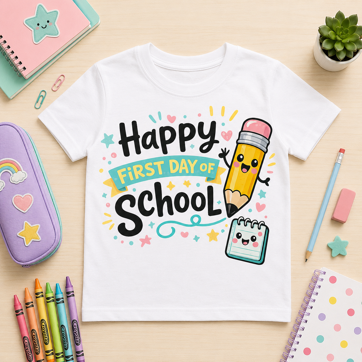 Happy First Day of School back to school sublimation PNG kids shirt design – JenCraft Designs digital download