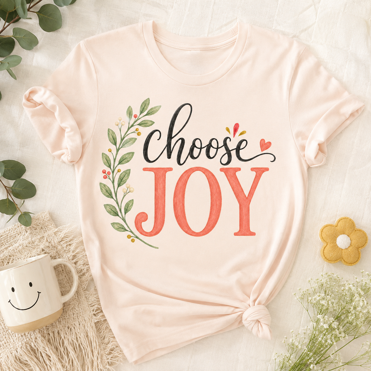 Choose Joy floral inspirational sublimation PNG design on pink shirt – JenCraft Designs digital download