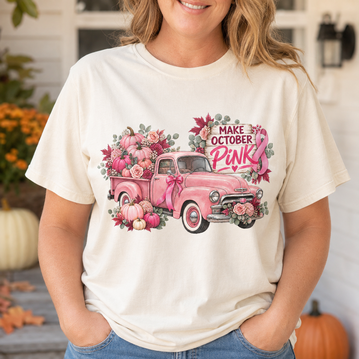 Make October Pink PNG Breast Cancer Awareness Vintage Truck Fall Sublimation Design – JenCraft Designs digital download