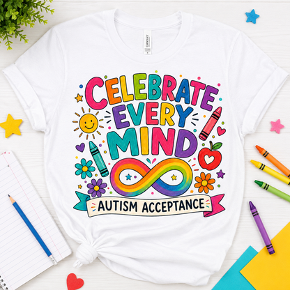 Celebrate Every Mind Autism Acceptance Crayon Doodle Rainbow Infinity Symbol PNG Sublimation Design – JenCraft Designs digital download