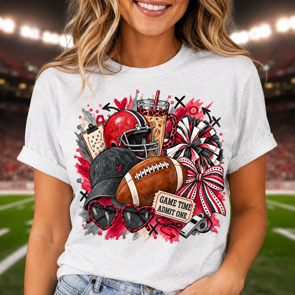 Game Time Admit One Red Black Football Game Day Sublimation PNG – JenCraft Designs digital download