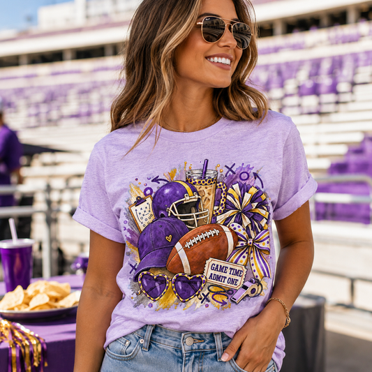 Game Time Admit One Purple Gold Football Game Day Sublimation PNG – JenCraft Designs digital download