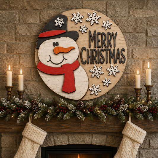 Snowman Christmas Door Hanger SVG Layered Laser Cut Round Sign Merry Christmas – JenCraft Designs digital download