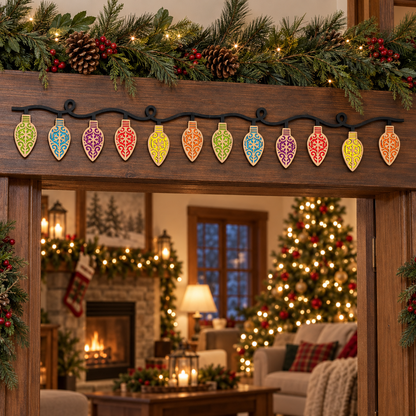 Christmas light bulb garland laser cut SVG — layered snowflake design with attached and separate bulb backers – JenCraft Designs digital download