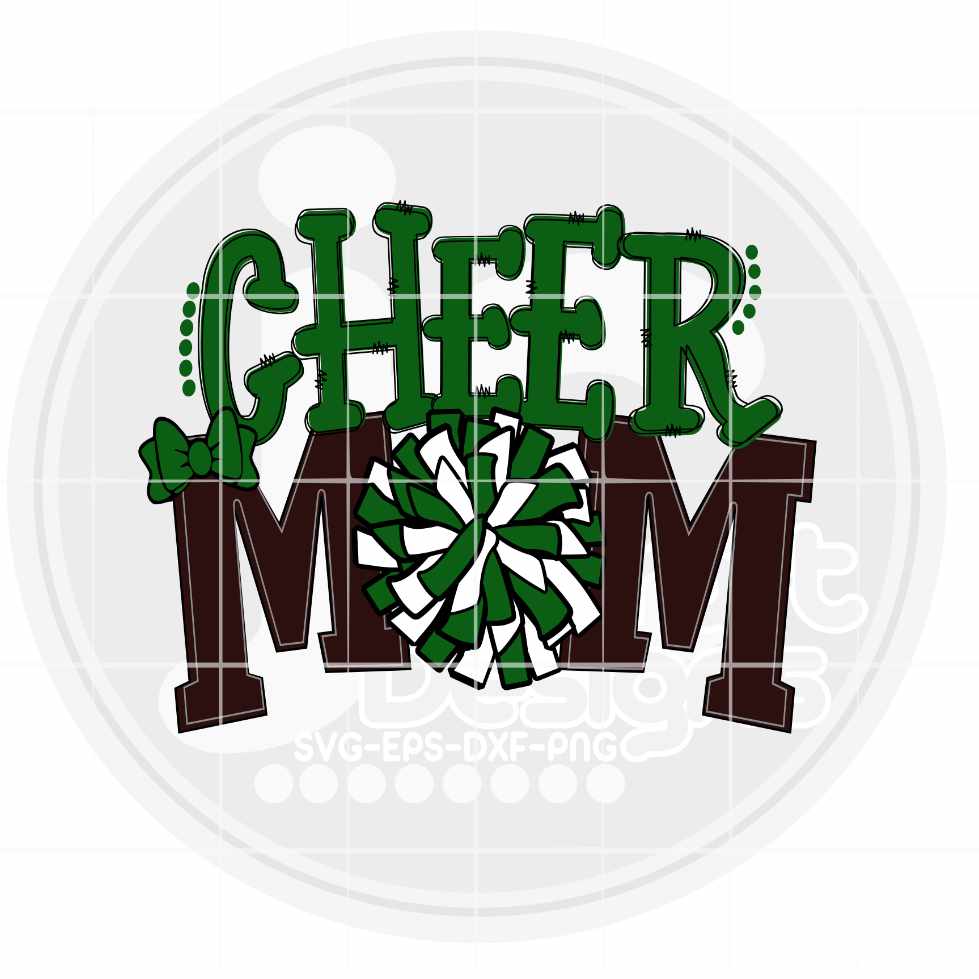 Cheer Mom Png | Green and White Cheerleader Pom Pom Png Sublimation File JenCraft Designs