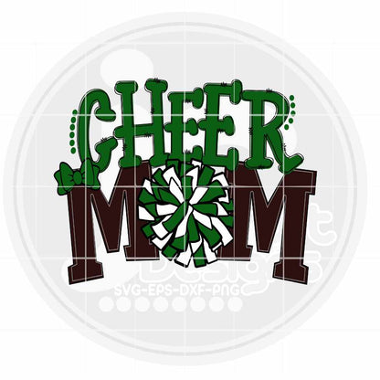Cheer Mom Png | Green and White Cheerleader Pom Pom Png Sublimation File JenCraft Designs