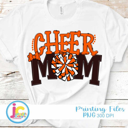Cheer Mom Png | Orange and White Cheerleader Pom Pom Png Sublimation File