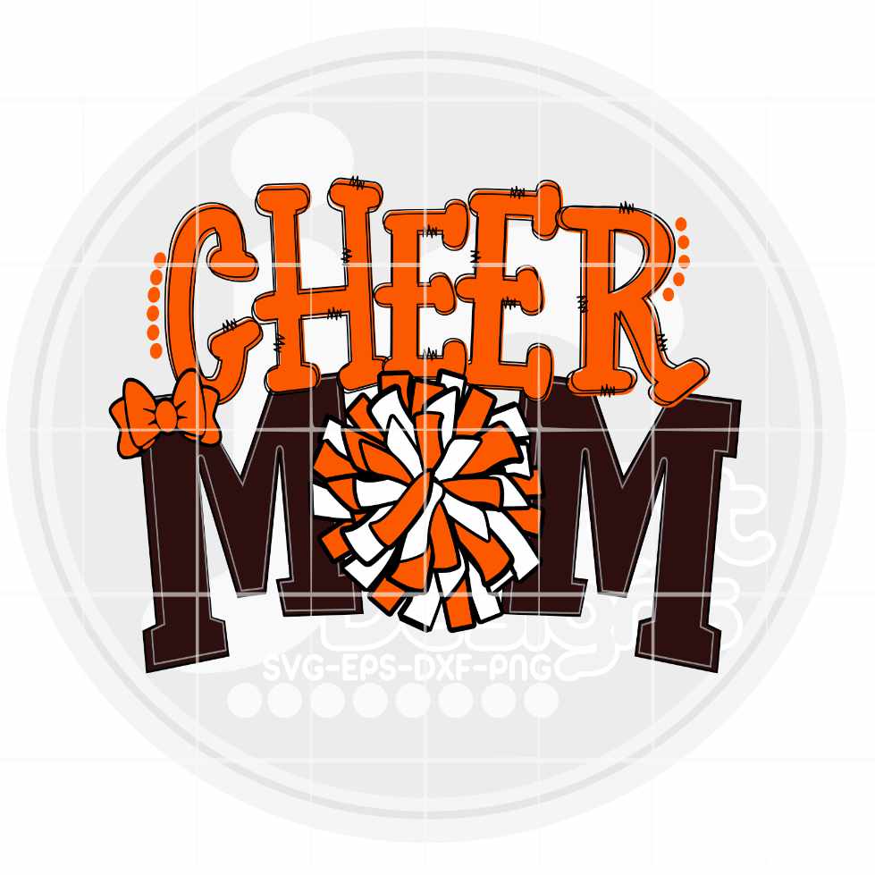 Cheer Mom Png | Orange and White Cheerleader Pom Pom Png Sublimation File
