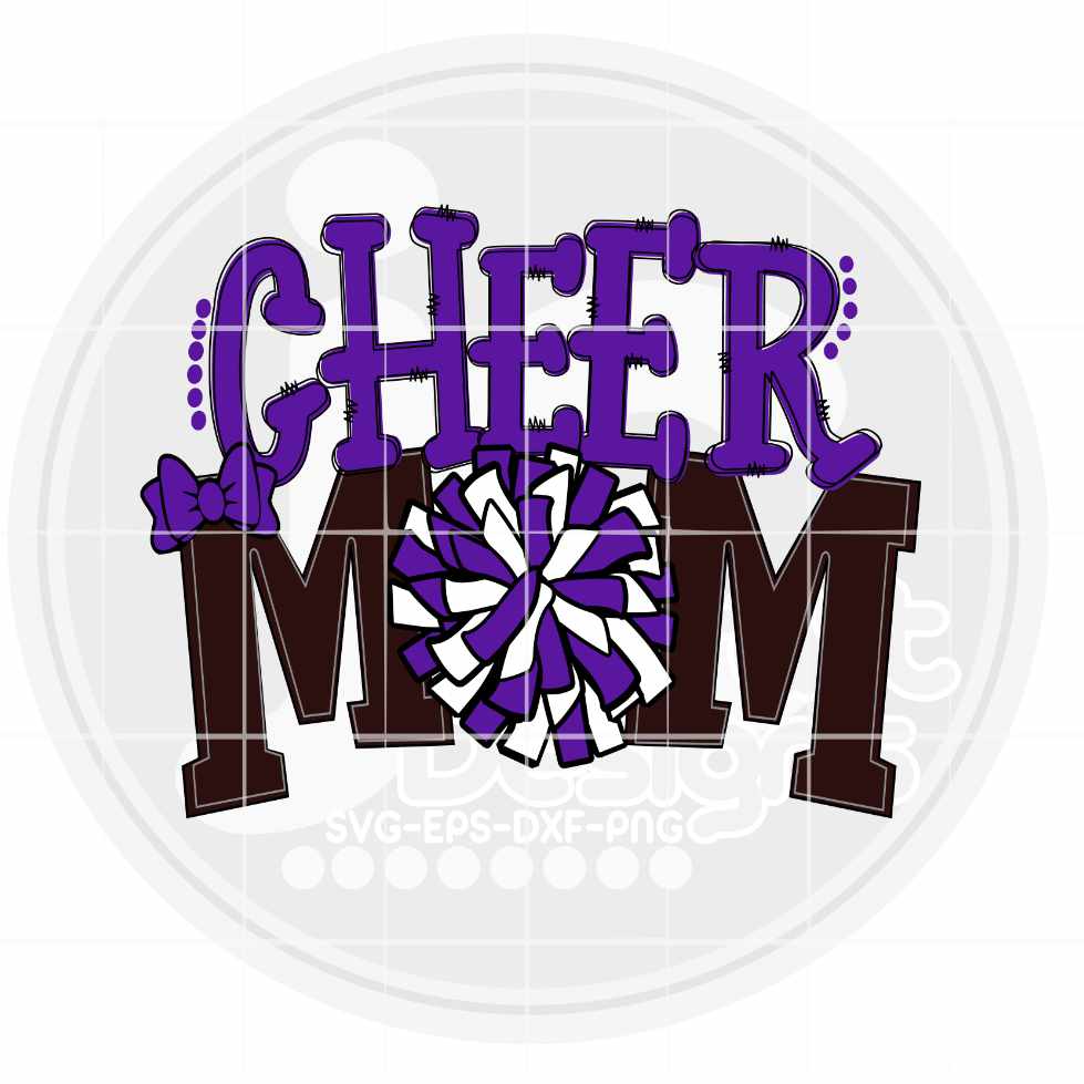 Cheer Mom Png | Purple and White Cheerleader Pom Pom Png Sublimation File