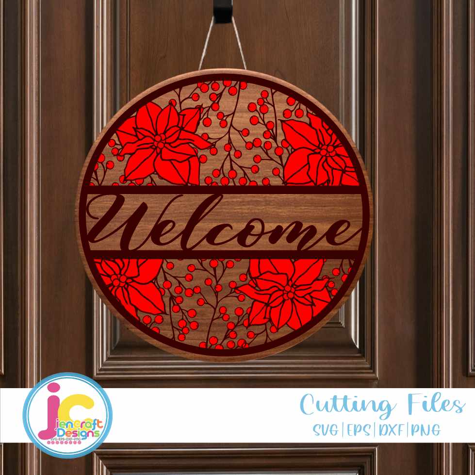 Christmas Welcome Porch Sign svg | Round Wood Door Sign SVG DXF PNG EPS JenCraft Designs