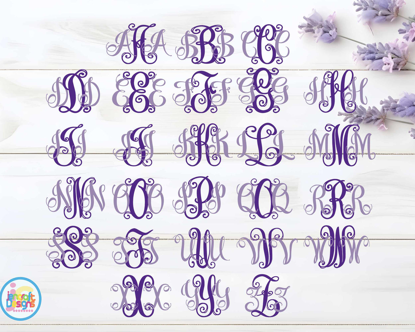 Curly Vine Monogram AlphaBet | Interlocking Monogram SVG DXF EPS