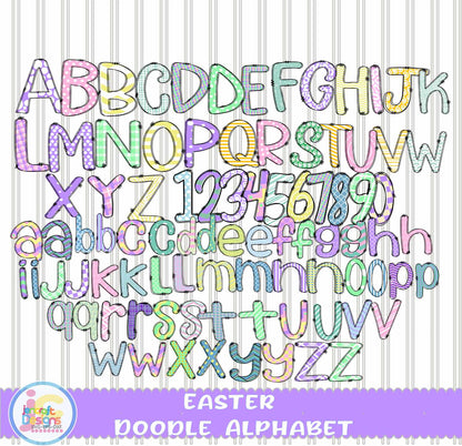 Easter Doodle Letters | Easter Alphabet Png Sublimation File