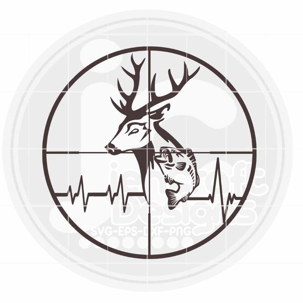 Hunting Fishing | Deer Fish Heartbeat in Crosshairs Svg