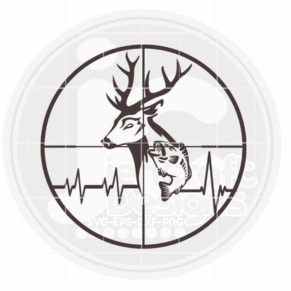 Hunting Fishing | Deer Fish Heartbeat in Crosshairs Svg