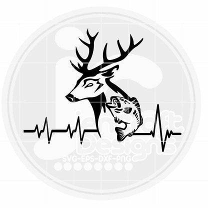 Hunting Svg | Deer Fish Heartbeat SVG EPS DXF PNG