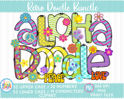 Retro Doodle Letters Png | Groovy Doodle Letters Png Sublimation File