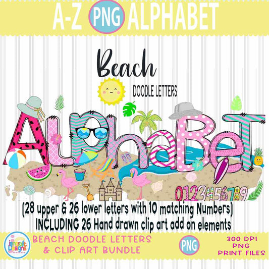 Beach Summer Doodle Letters, Beach Alphabet Png - JenCraft Designs