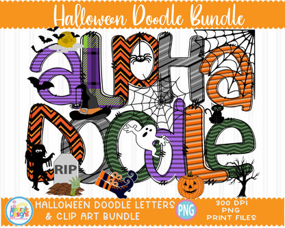 Halloween Alphabet Png | Halloween Doodle Letters Png Sublimation File