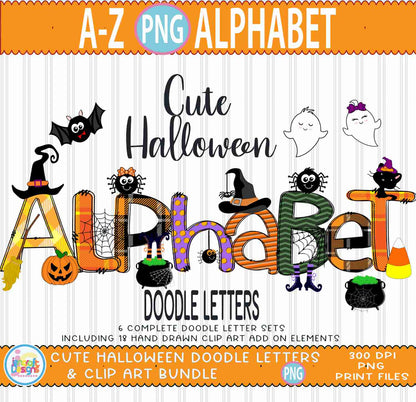 Cute Halloween Doodle Letters, Halloween Alphabet Png - JenCraft Designs