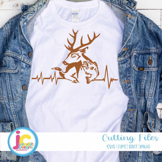 Hunting Svg |  Heartbeat Duck Deer Fish SVG DXF PNG EPS