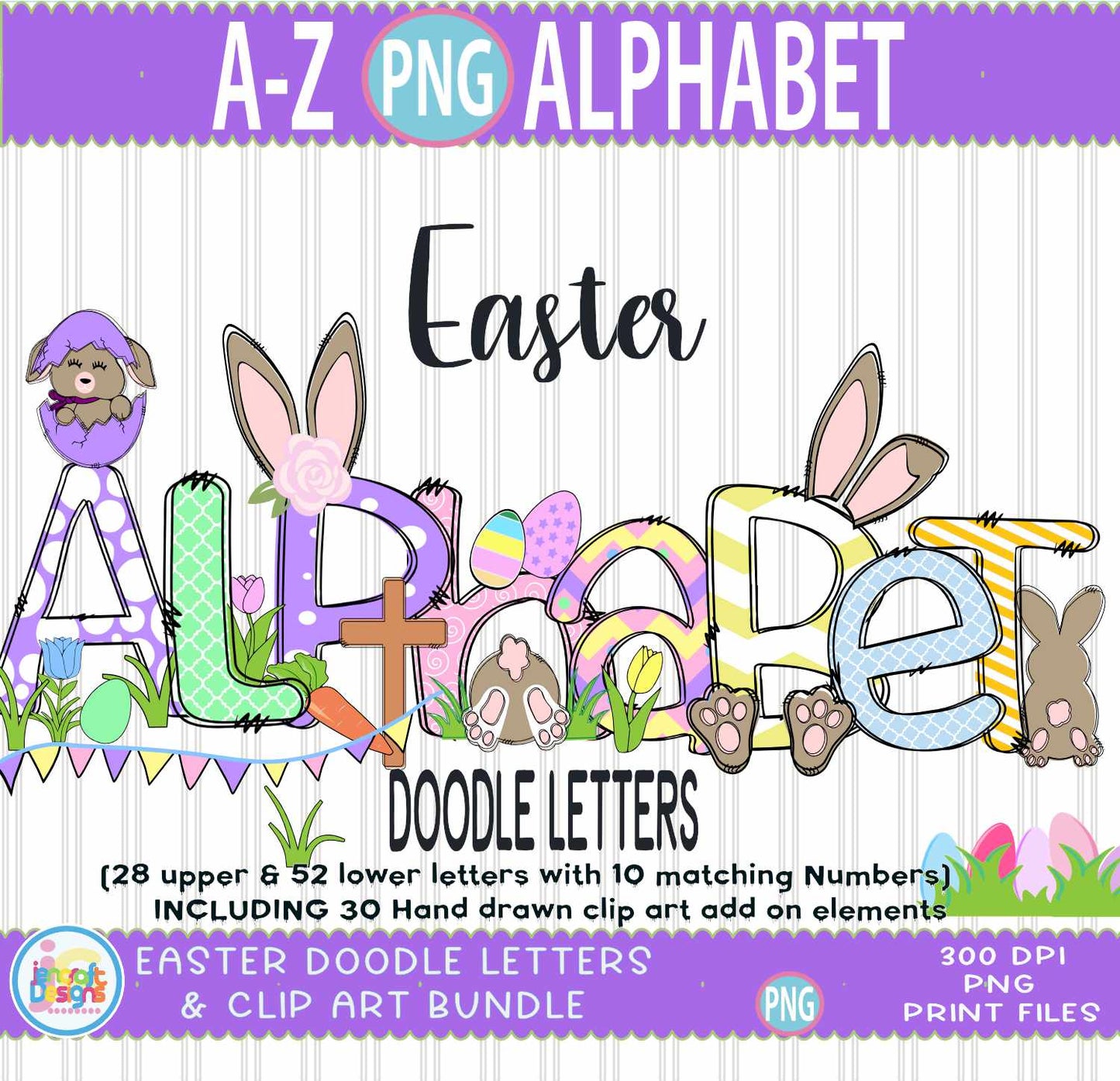 Easter Doodle Letters, Easter Alphabet Png - JenCraft Designs