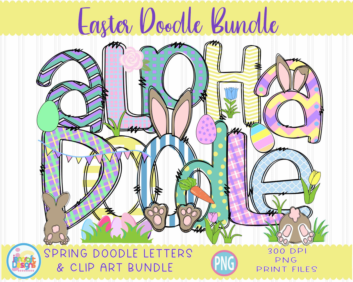 Easter Doodle Letters | Easter Alphabet Png Sublimation File