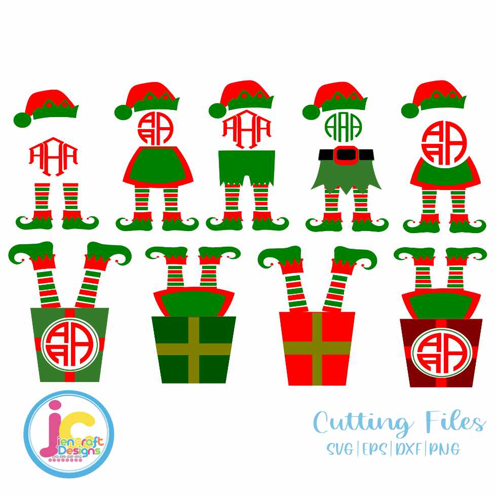 Christmas Svg | Elf Legs Monogram Frame SVG DXF PNG EPS Bundle