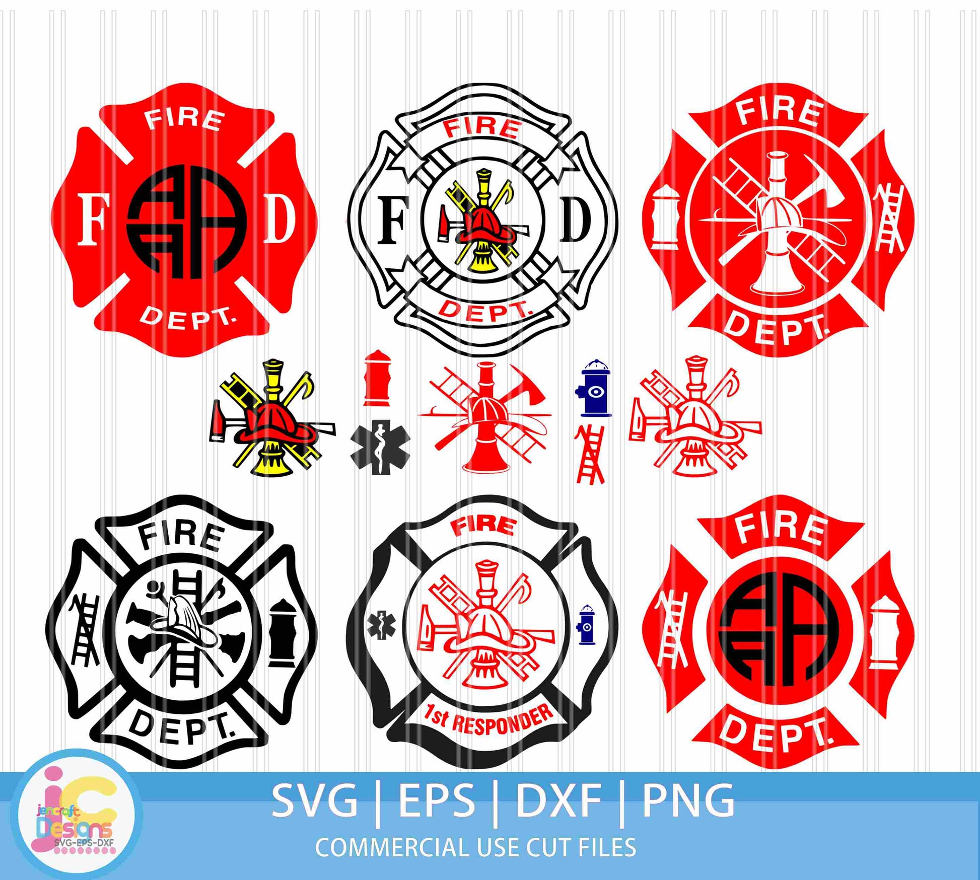 Fireman Svg, Firefighter Monogram Frame SVG EPS DXF PNG Bundle