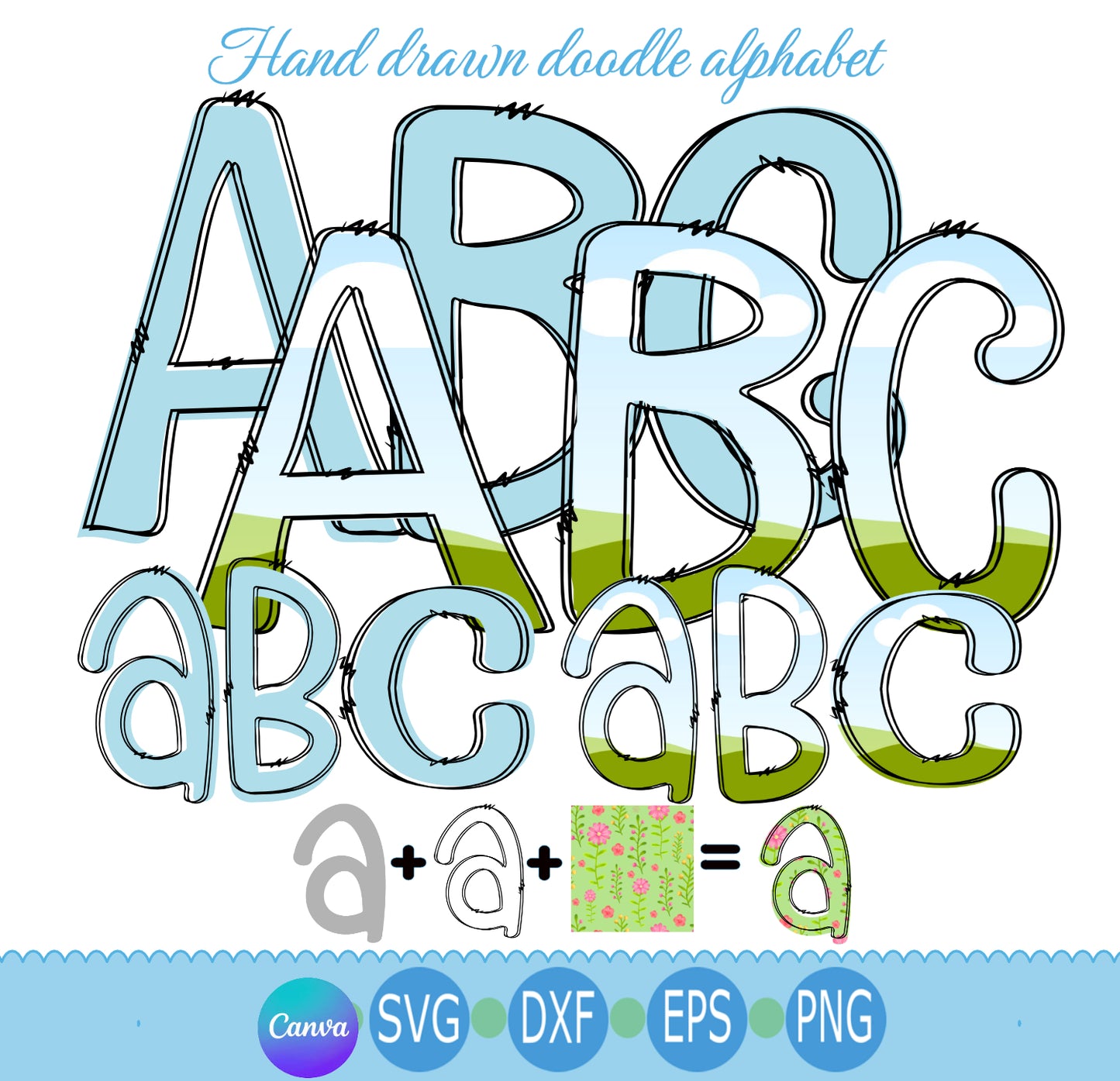 Blank Doodle Letters | Upper & Lowercase Alphabet Cut File Bundle SVG EPS DXF PNG