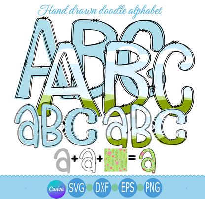 Blank Doodle Letters | Upper & Lowercase Alphabet Cut File Bundle SVG EPS DXF PNG