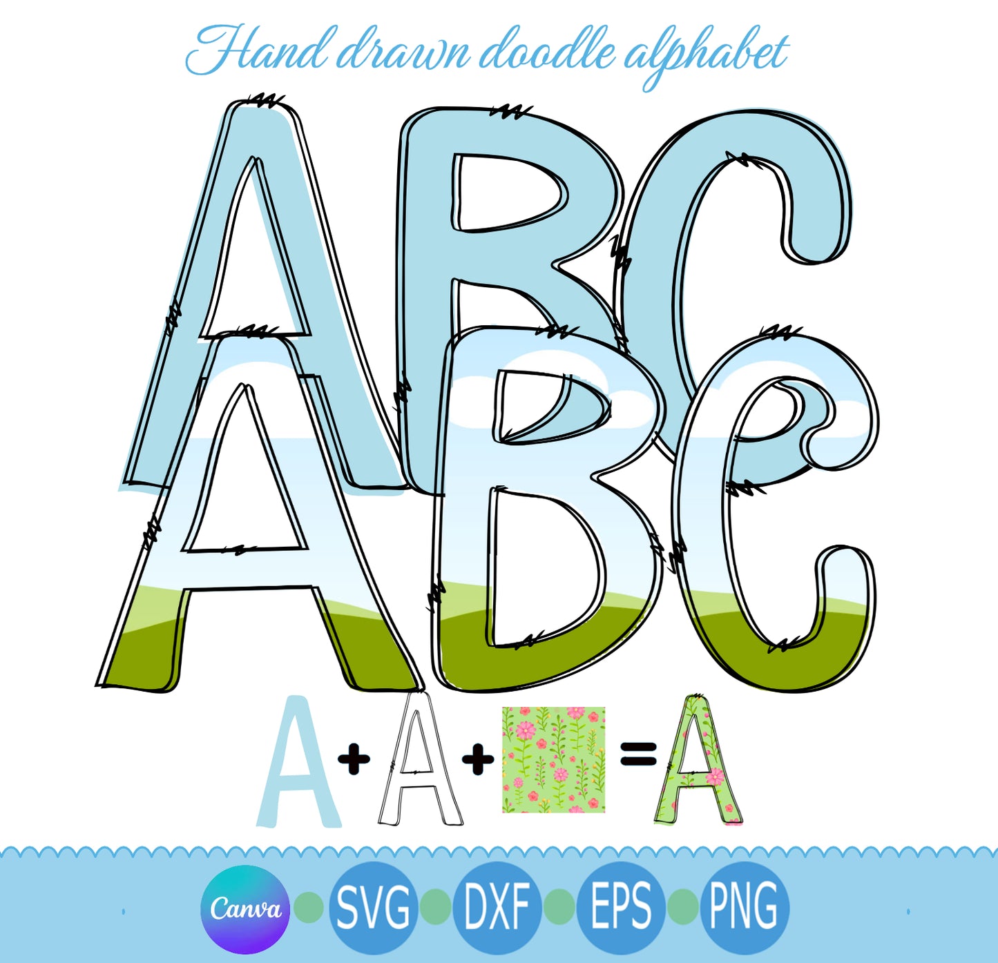 Blank Doodle Letters | Uppercase Alphabet Cut File Bundle SVG EPS DXF PNG