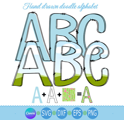 Blank Doodle Letters | Uppercase Alphabet Cut File Bundle SVG EPS DXF PNG