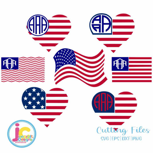 4th Of July Svg | American Flag Monogram Frames SVG DXF PNG EPS Bundle JenCraft Designs