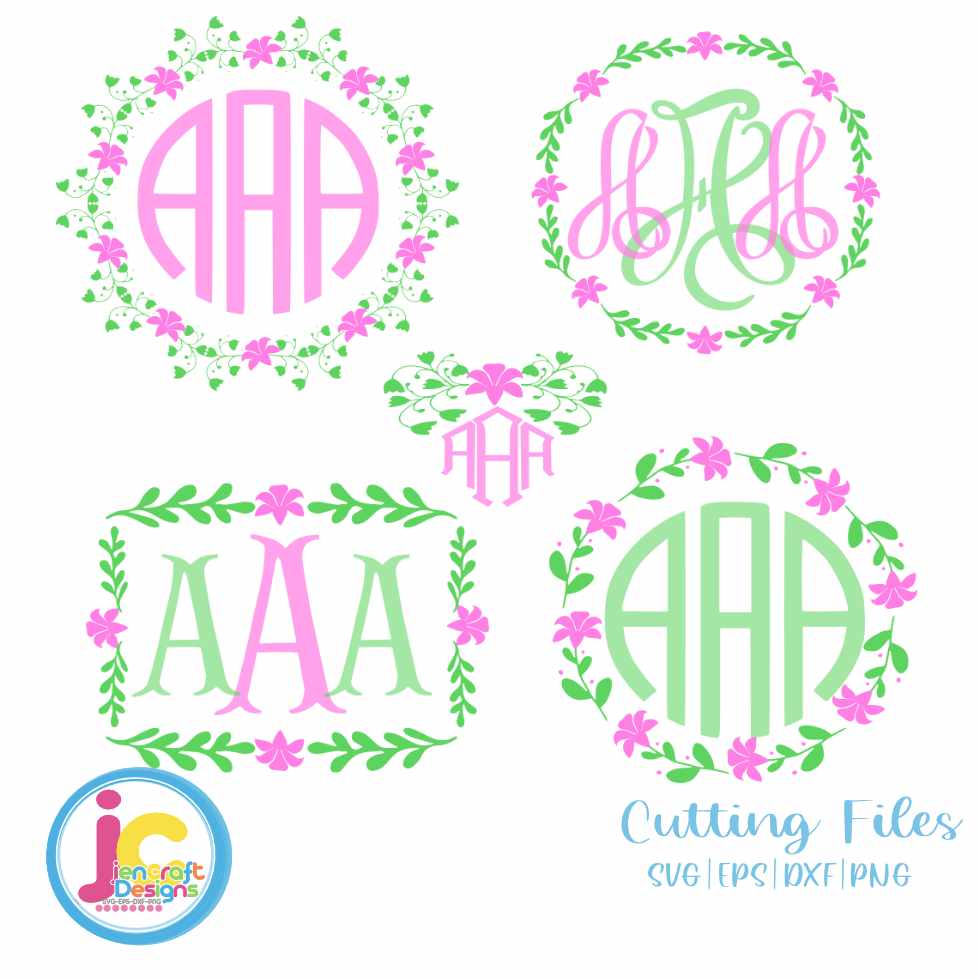 Floral Svg | Monogram Frame SVG EPS DXF PNG Bundle