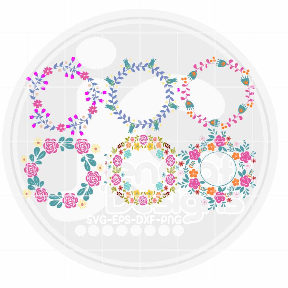 Floral Svg | Wreath Monogram Frame SVG DXF PNG EPS Bundle