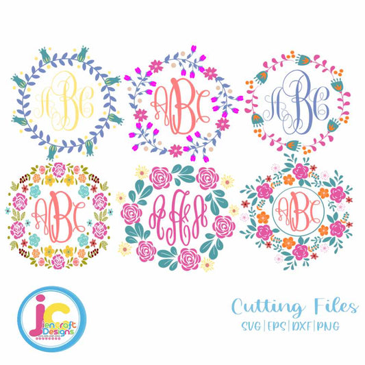 Floral Svg | Wreath Monogram Frame SVG DXF PNG EPS Bundle