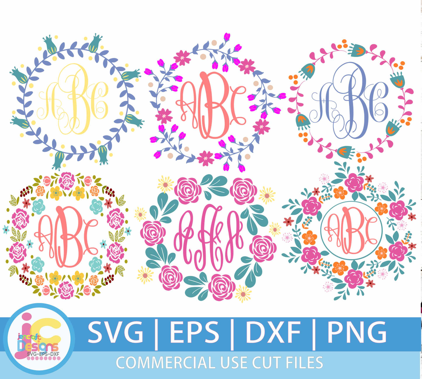 Floral Wreath Monogram Frame SVG DXF PNG EPS Bundle