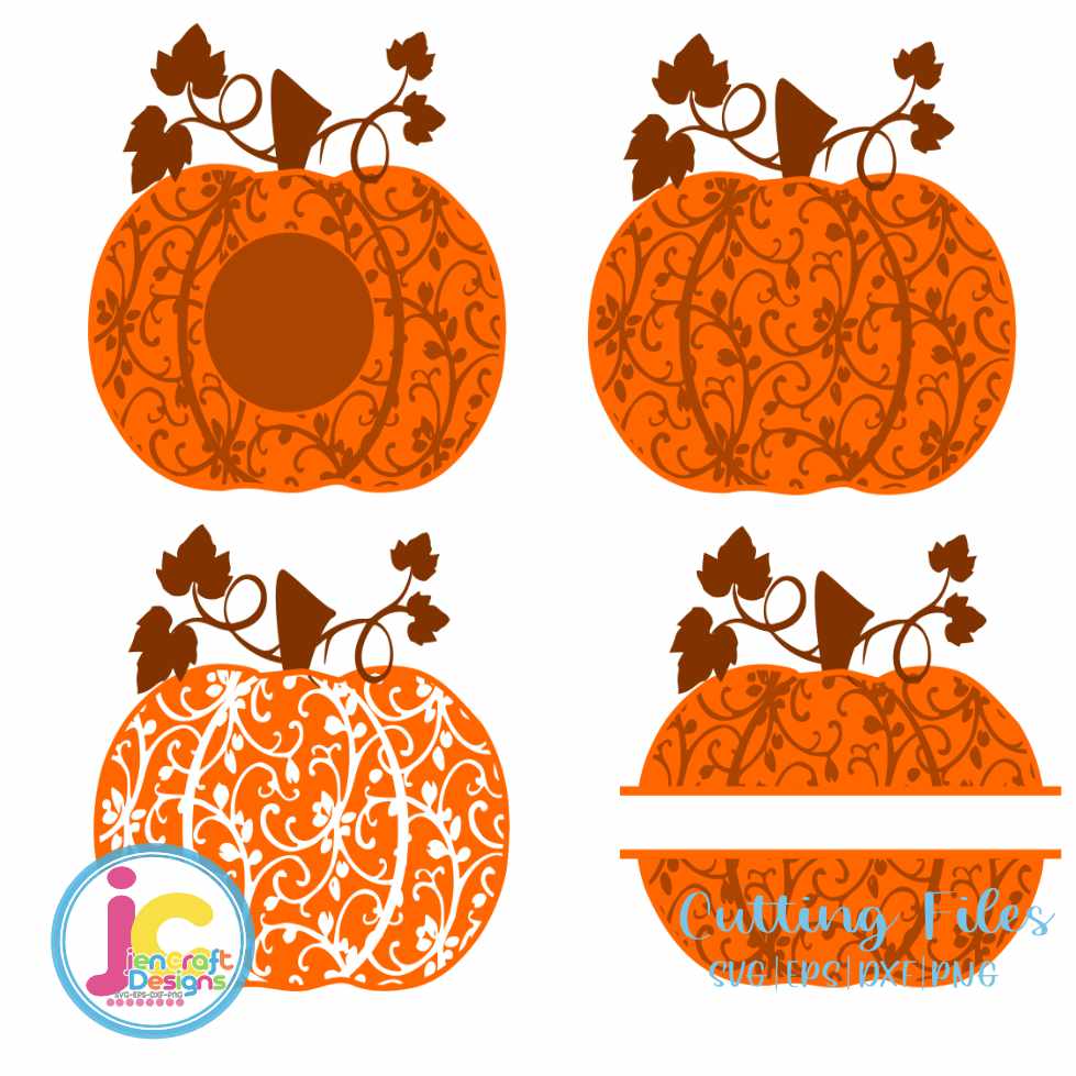 Fall svg | Floral Pumpkin Monogram Frame SVG EPS DXF PNG Bundle