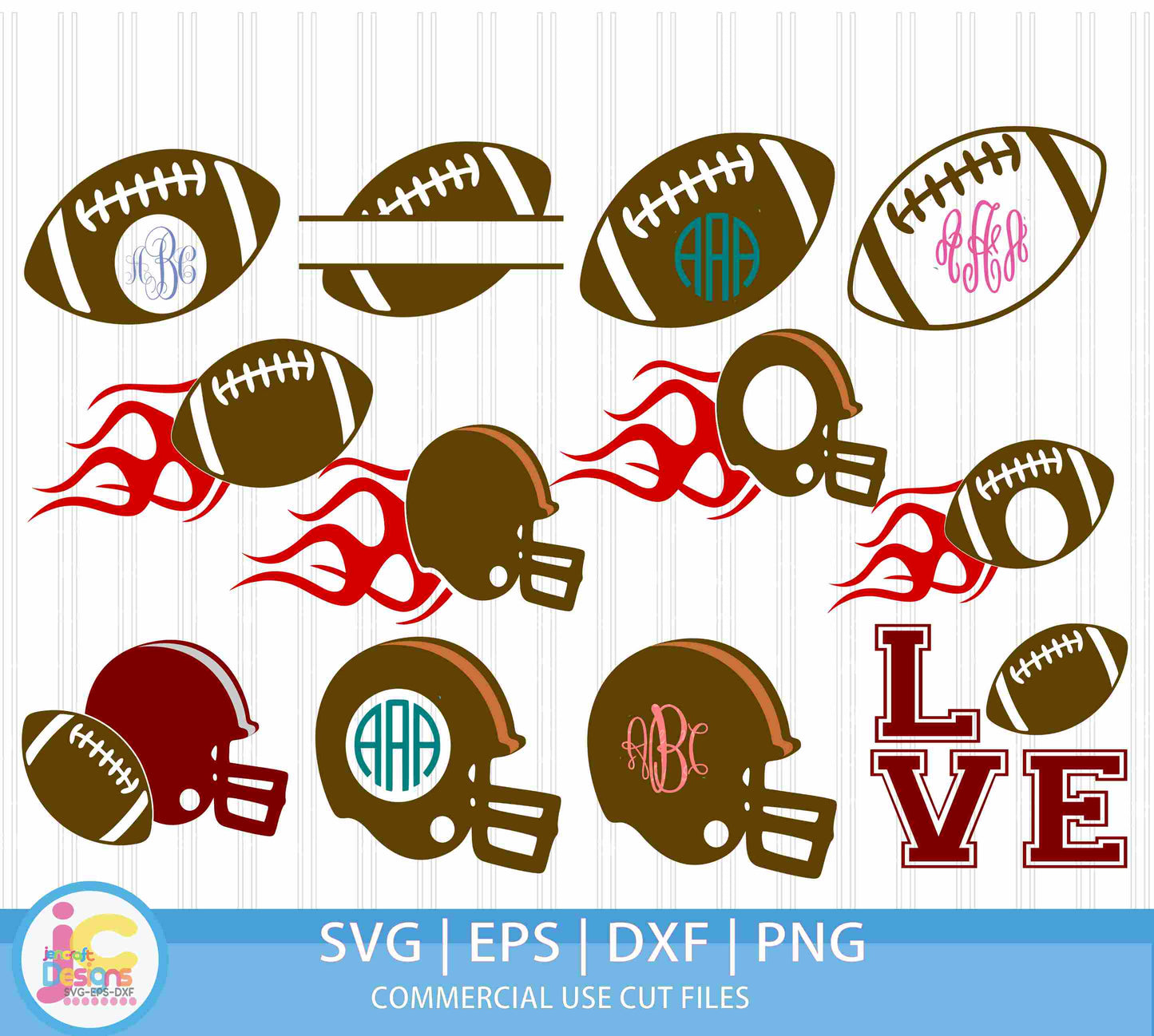 Football Monogram Frame, Football SVG EPS DXF PNG Bundle