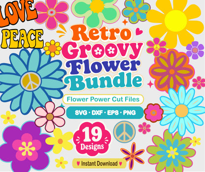 Hippie SVG | Retro Groovy Flowers 60s 70s Cut File Bundle