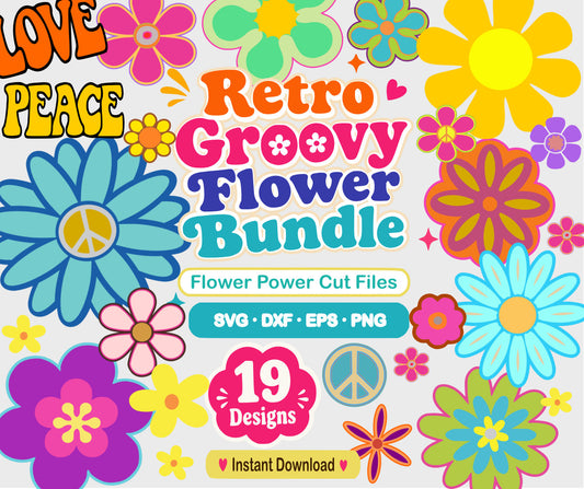 Hippie SVG | Retro Groovy Flowers 60s 70s Cut File Bundle