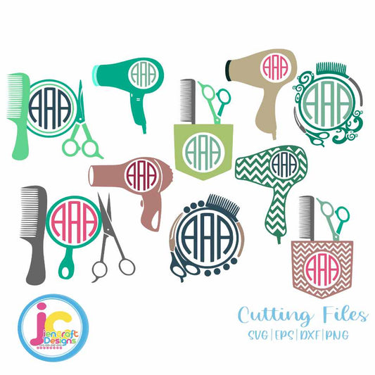 Hairdresser Svg | Stylist Salon Monogram Frame SVG DXF PNG EPS Bundle