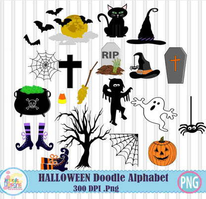 Halloween Alphabet Png | Halloween Doodle Letters Png Sublimation File