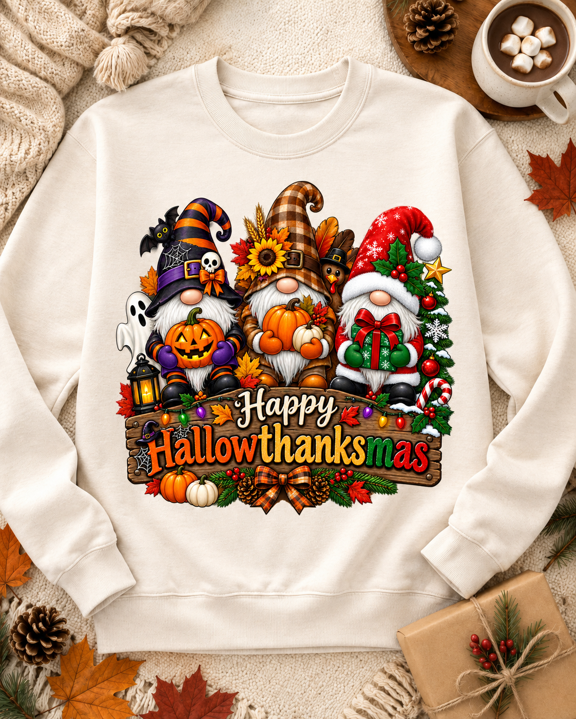 Happy Hallowthanksmas PNG | Gnomes Sublimation Design