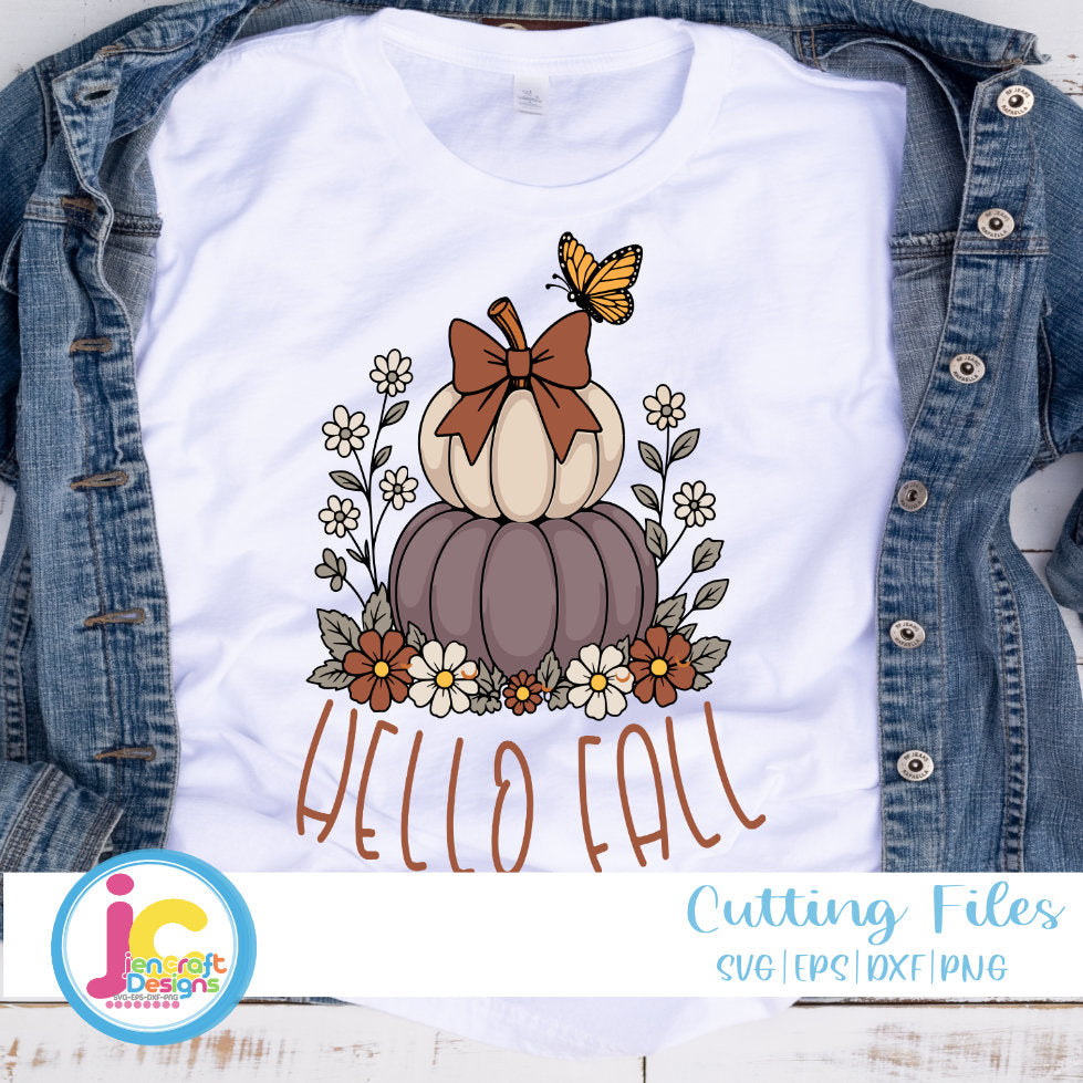 Hello Fall Floral Pumpkin SVG | Autumn Cut File – JenCraft Designs