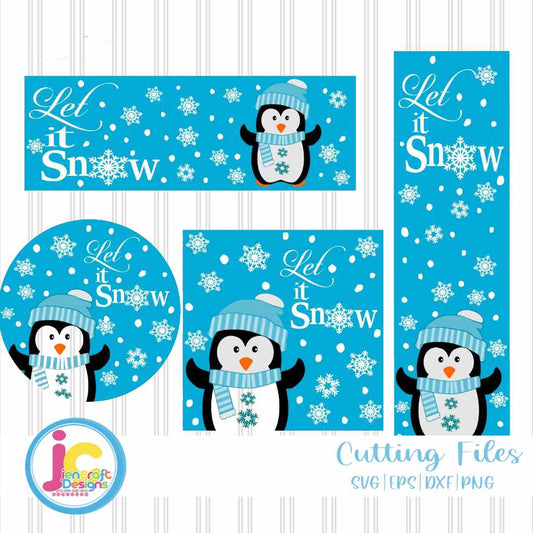 Porch Sign SVG Penquin | Let it Snow Sign SVG DXF PNG EPS Bundle