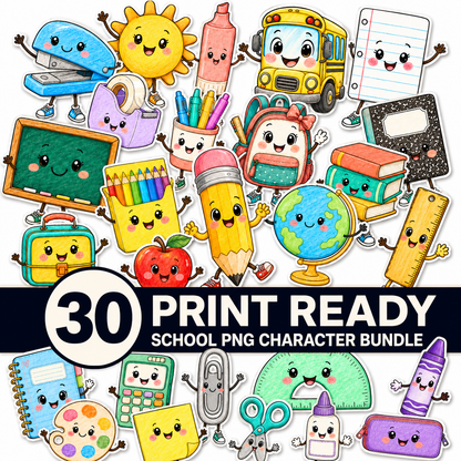Cute School Supplies PNG Bundle | Back to School Sublimation Clipart